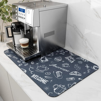 Anti-Slip Coffee Station Mat — Rubber-Backed Water-Absorbent Dish Drying & Drainage Pad for Kitchen Worktops