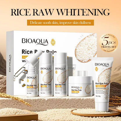 BIOAOUA Rice Whitening 5-Piece Skincare Set — Brightening & Hydrating Cleanser, Toner, Essence, Lotion & Cream