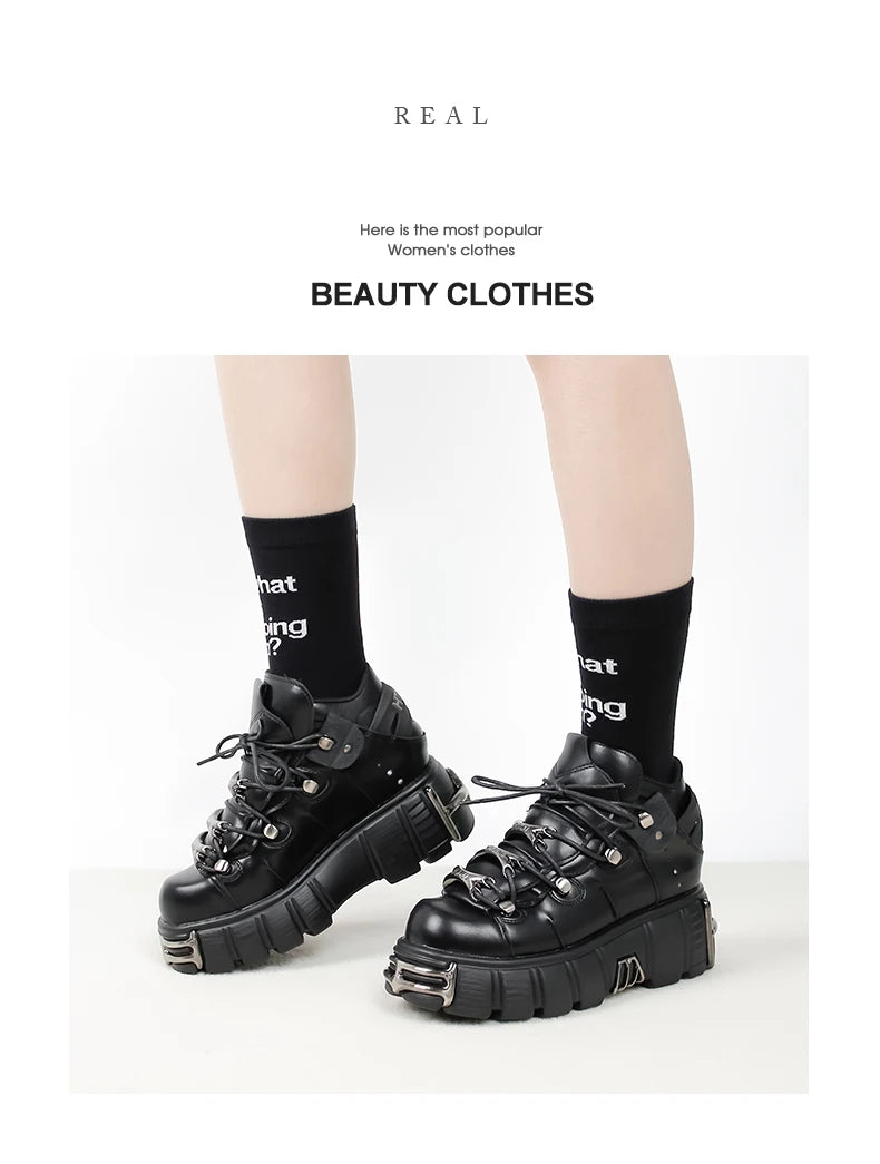 Punk Rock Lace-Up Platform Boots — 6CM Heel Metal Decor Women's Rock Sneaker Boots 2026