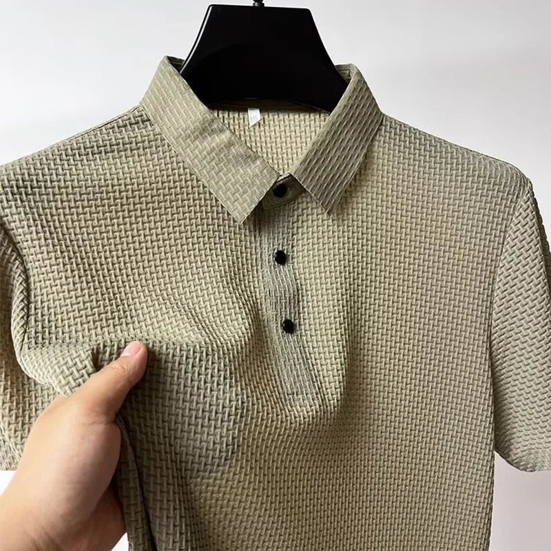 Men's Business Casual Polo Shirt — Breathable Bone Flower Short Sleeve Summer Top