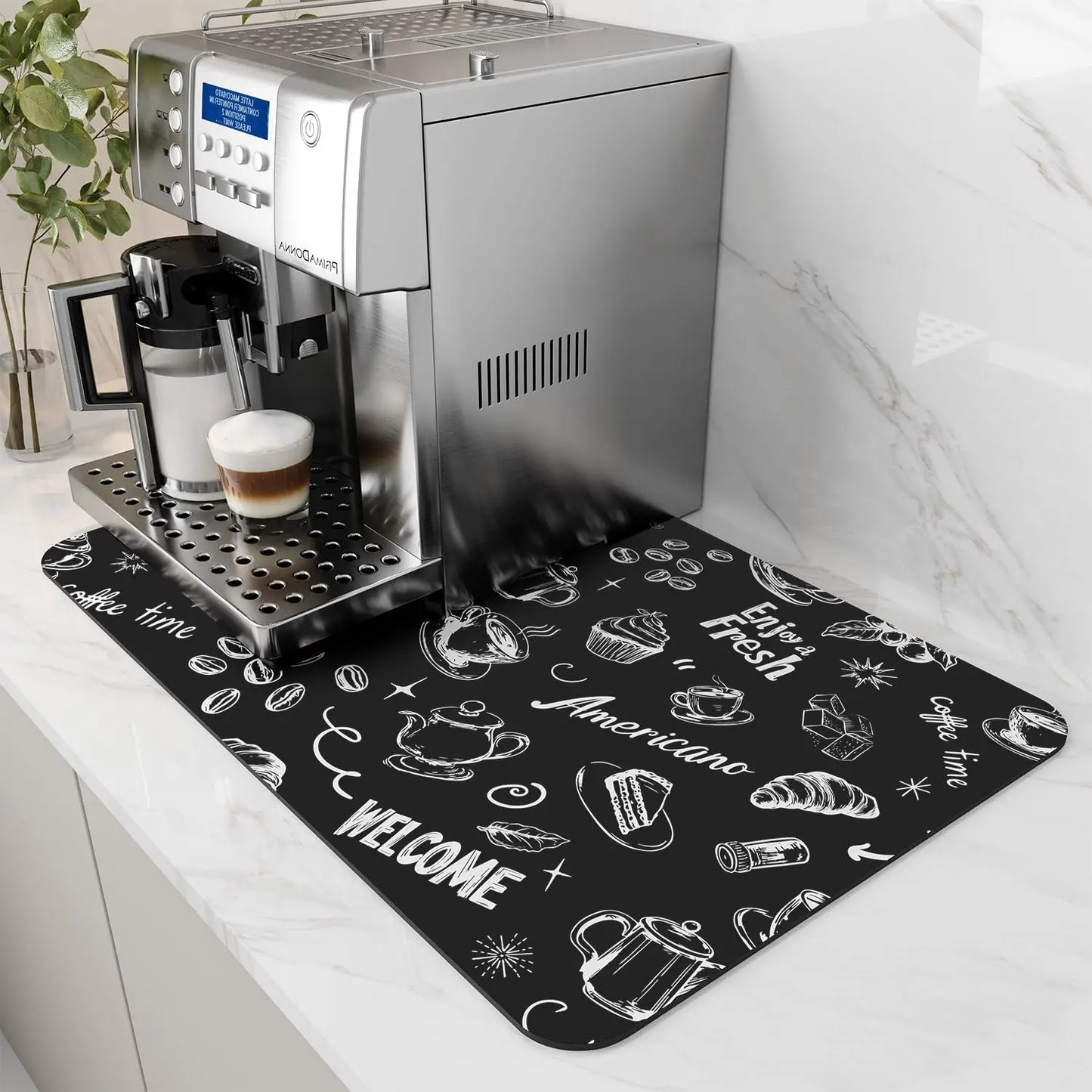 Anti-Slip Coffee Station Mat — Rubber-Backed Water-Absorbent Dish Drying & Drainage Pad for Kitchen Worktops
