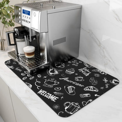 Anti-Slip Coffee Station Mat — Rubber-Backed Water-Absorbent Dish Drying & Drainage Pad for Kitchen Worktops