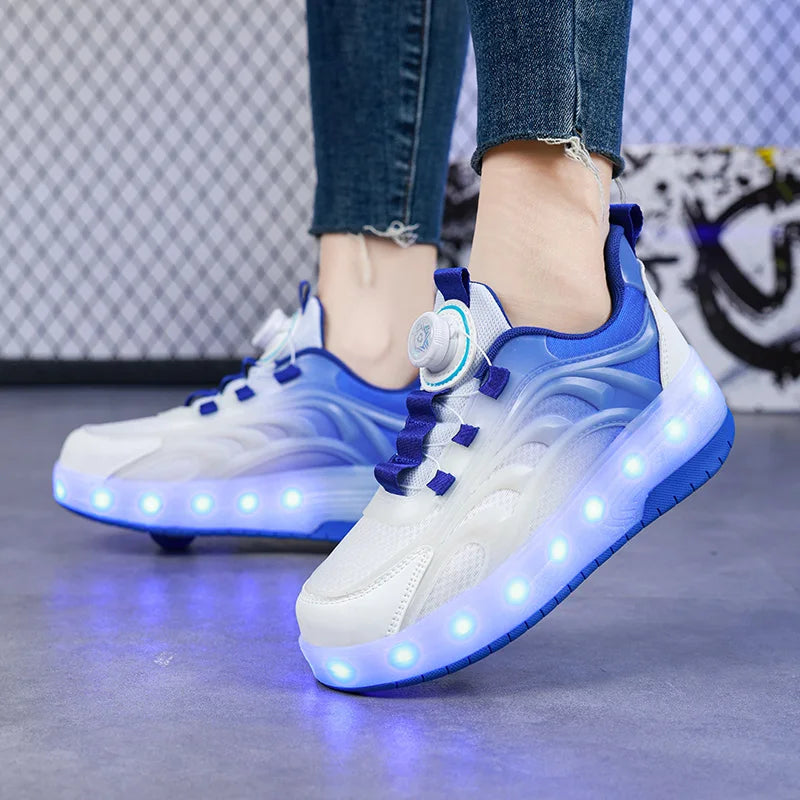 Kids LED Light-Up Roller Skate Shoes — USB Rechargeable Glowing Sneakers for Boys & Girls