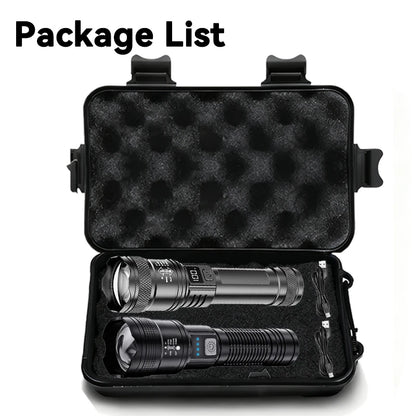 2000LM Tactical LED Flashlight — USB Rechargeable Zoomable Torch with Display for Camping, Fishing & Emergency
