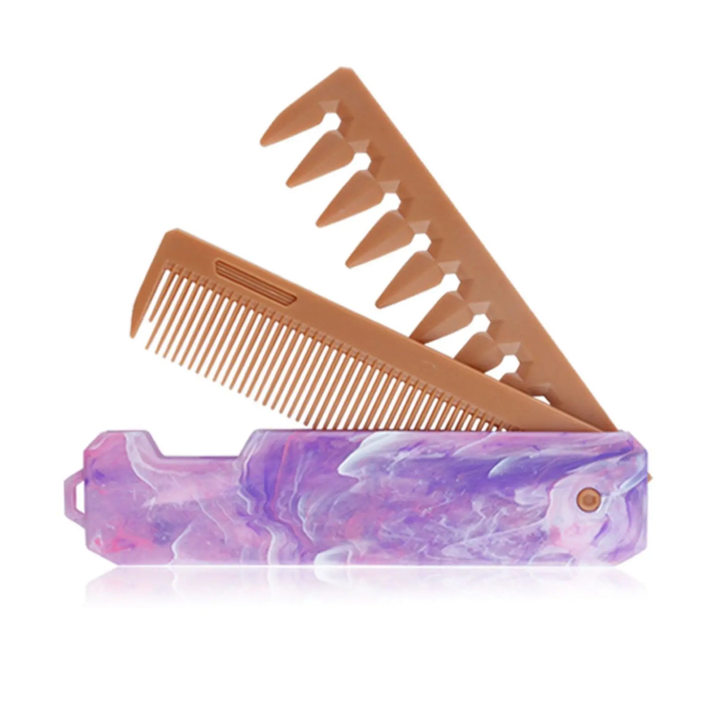 Pocket Folding Wide Tooth Comb Set — 1/2/3-in-1 Plastic Oil Head, Beard & Barber Styling Combs