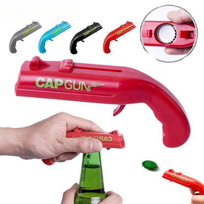 Cap Gun Beer Bottle Opener — Portable Shooting Cap Launcher for Bar, Kitchen & Party Fun
