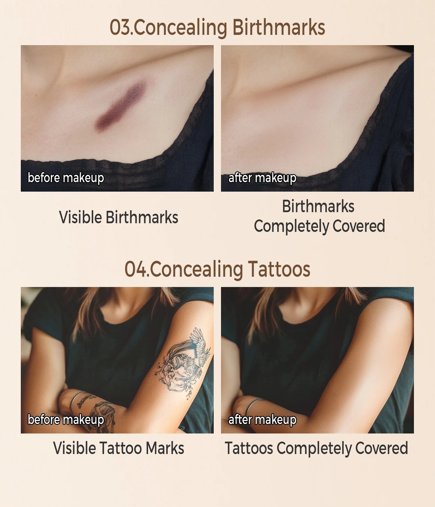 Waterproof Full Coverage Concealer — Covers Tattoos, Scars & Dark Spots