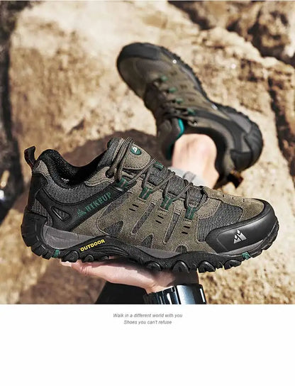 HIKEUP Men's Suede Leather Hiking Shoes — Wear-Resistant Outdoor Trekking, Walking & Tactical Sneakers