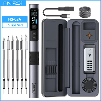 FNIRSI HS-02 Portable Soldering Iron — 100W PD, Adjustable 100-450°C Temperature & Fast Heating