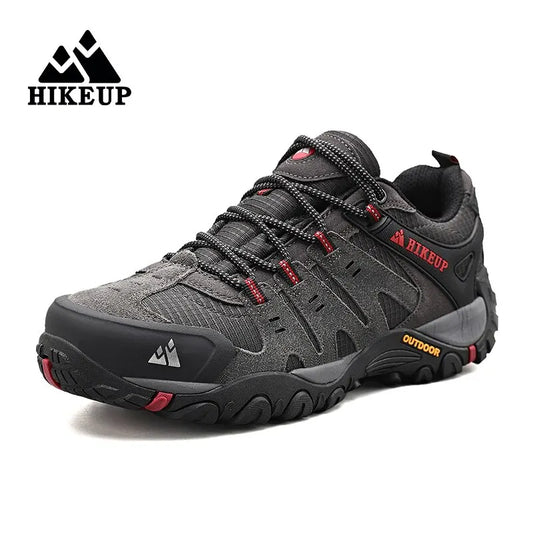HIKEUP Men's Suede Leather Hiking Shoes — Wear-Resistant Outdoor Trekking, Walking & Tactical Sneakers