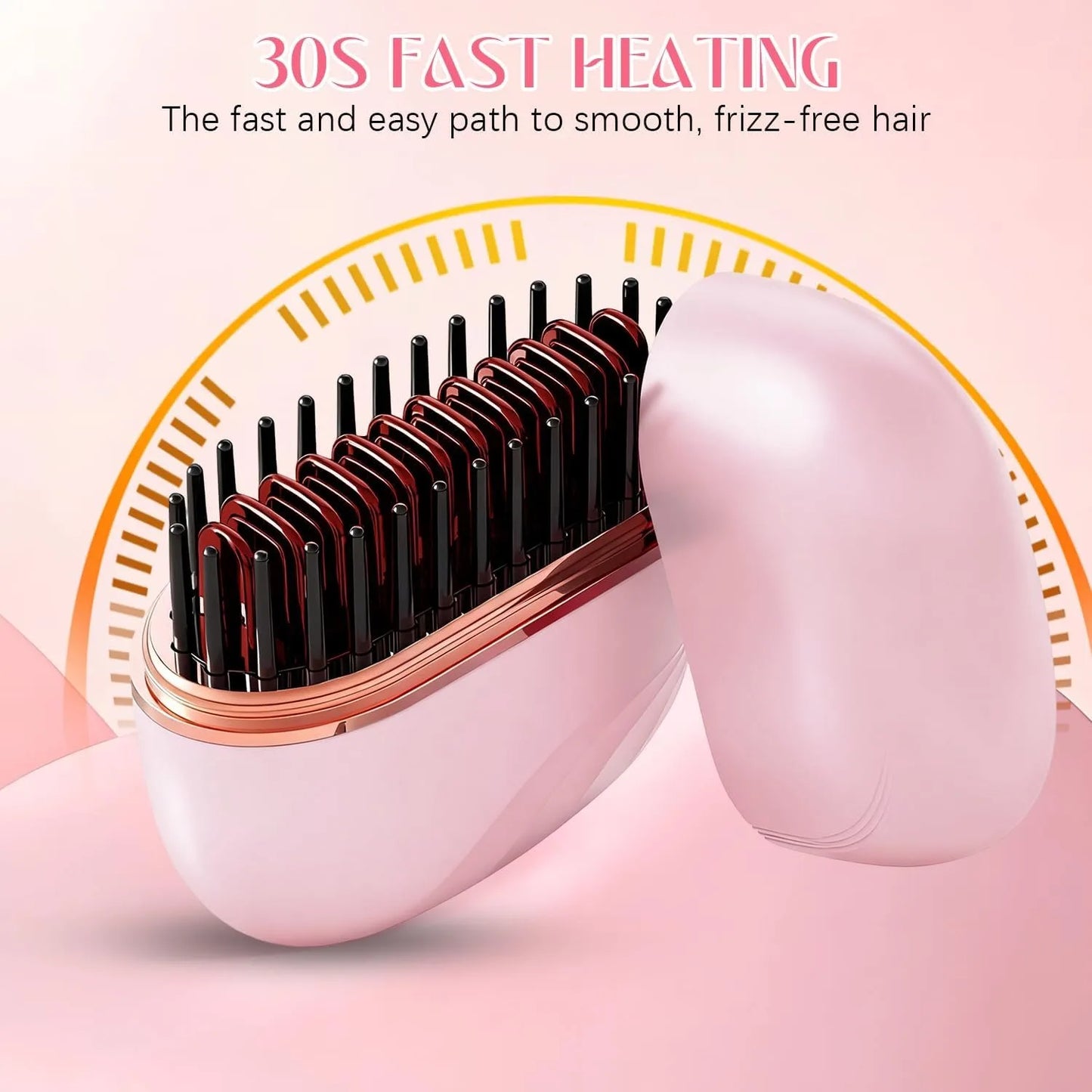 Mini Rechargeable Hair Straightener Brush — 3-Speed Temperature Control Anti-Scald Portable Travel Styling Tool