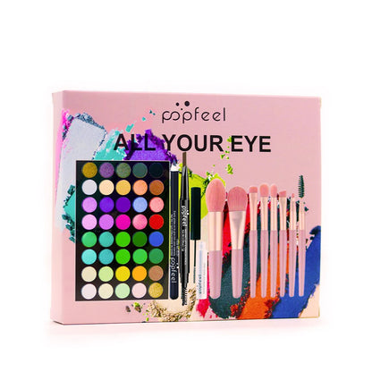 POPFEEL 40-Color Eye Makeup Set — Eyeshadow Palette, Eyebrow Pencil, Eyeliner, Mascara & Brushes