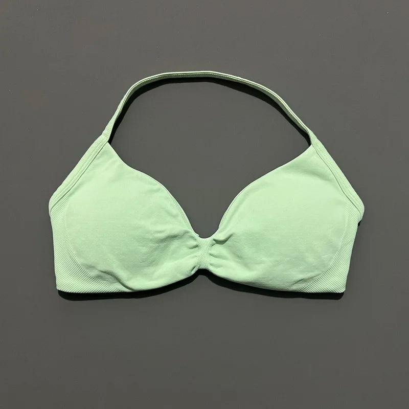 Women's Sports Strappy Yoga Bra — High Support Backless Halter Fitness Workout & Running Bra