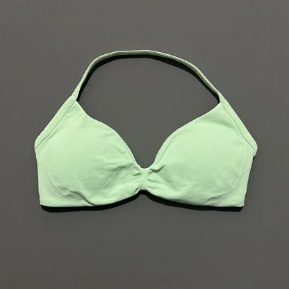 Women's Sports Strappy Yoga Bra — High Support Backless Halter Fitness Workout & Running Bra