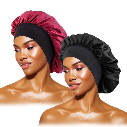 Women's Satin Sleep Bonnet — Wide-Brimmed Night Cap & Head Wrap with Elastic Band for Hair Care