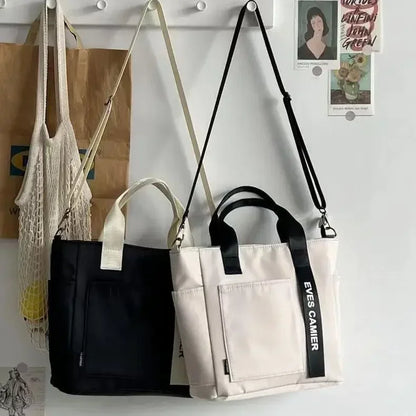 Nylon Waterproof Canvas Tote Bag — Large Capacity Casual Messenger Shoulder Bag for Women & Students