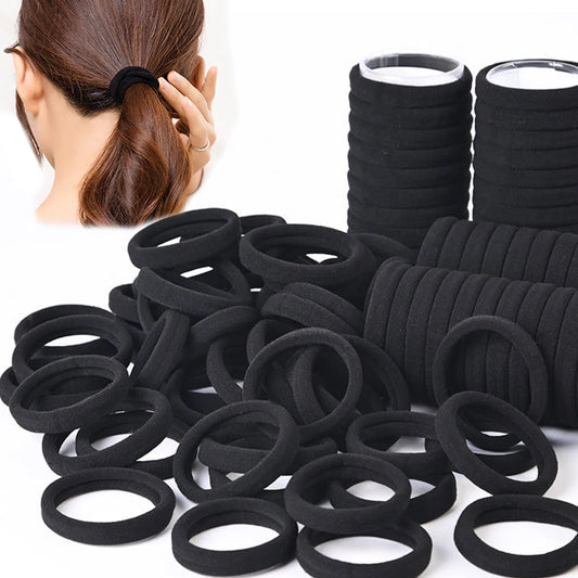 Black & White High-Elasticity Hair Bands — 50/100-Piece Rubber Band Hair Ties for Women