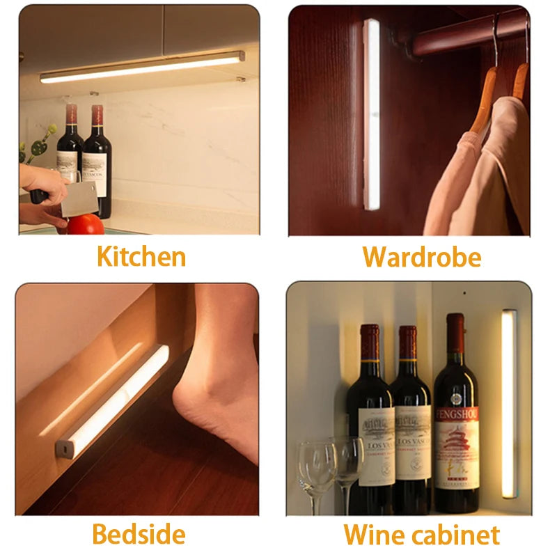 LED Motion Sensor Cabinet Light — USB Type-C Rechargeable Wireless Night Light for Kitchen, Wardrobe & Stairs