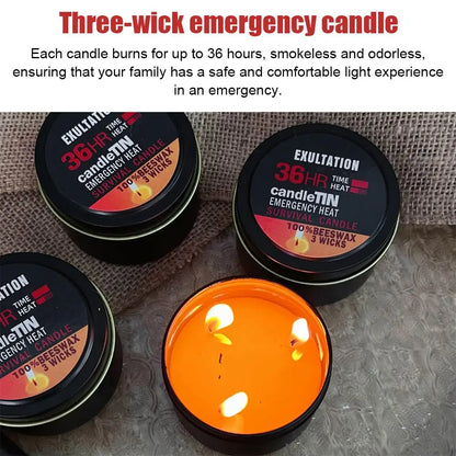 36-Hour Emergency Beeswax Survival Candle — 3-Wick Long Lasting Aroma Candle for Home & Camping