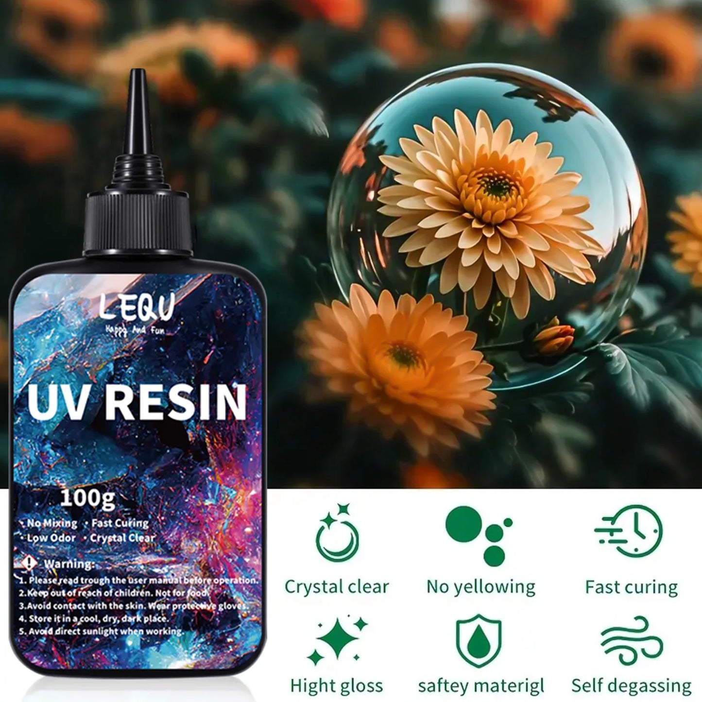 Crystal Clear DIY UV Resin — Hard UV-Curable Epoxy Resin for Crafts & Jewelry Making (100g / 300g / 500g)