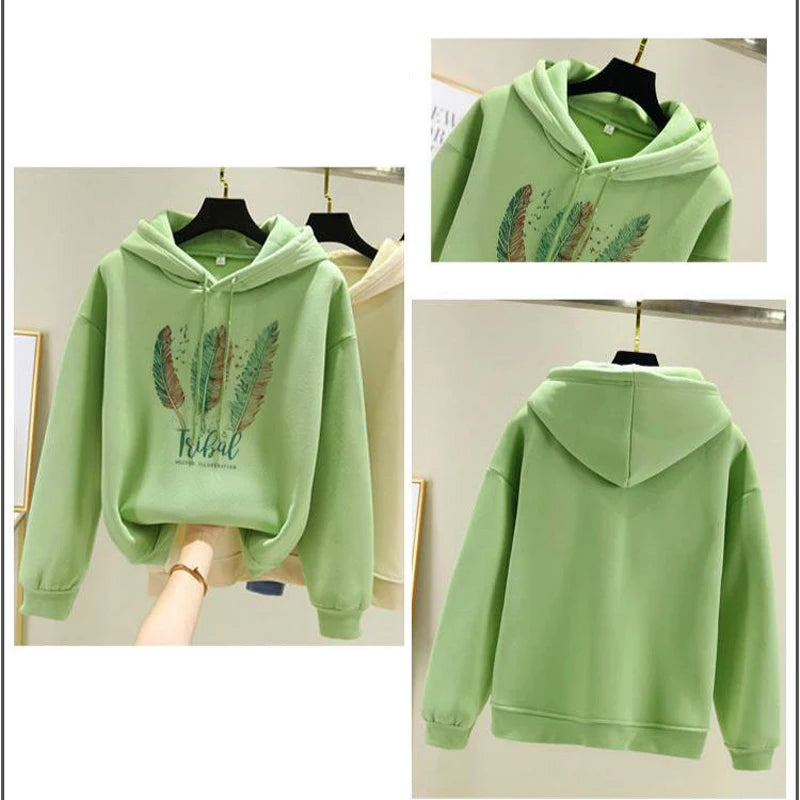 Women's Feather Print Hoodie — Cozy Oversized Sweatshirt