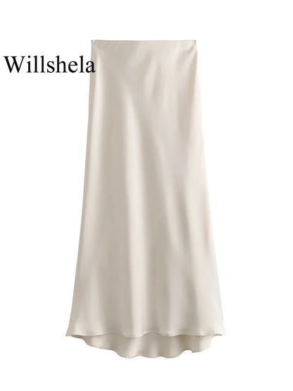 Willshela Black Satin Midi Skirt — Elegant & Versatile Women's Fashion