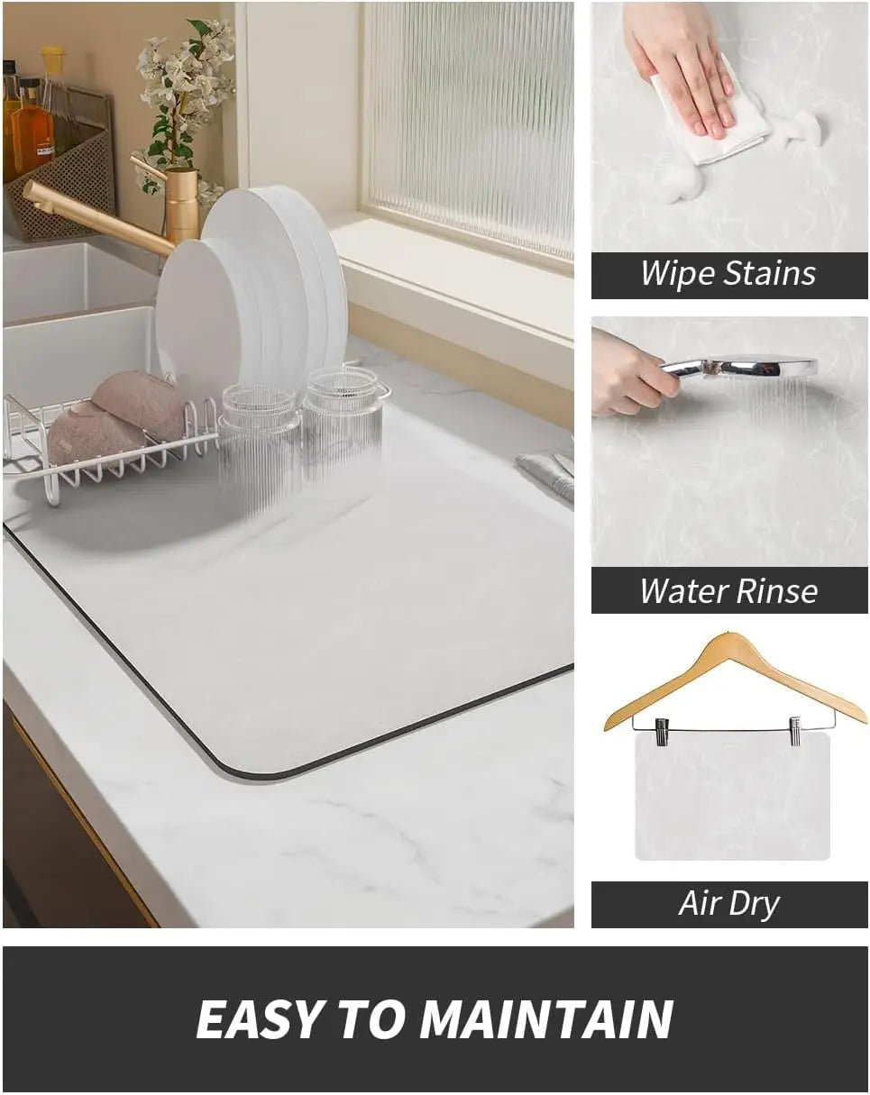 Anti-Slip Coffee Station Mat — Rubber-Backed Water-Absorbent Dish Drying & Drainage Pad for Kitchen Worktops