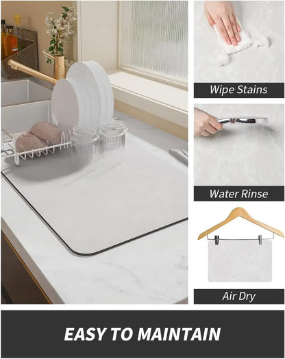 Anti-Slip Coffee Station Mat — Rubber-Backed Water-Absorbent Dish Drying & Drainage Pad for Kitchen Worktops
