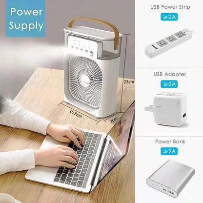 3-in-1 Mini Air Cooler Fan — Portable USB Humidifier, LED Night Light & Personal Air Conditioner