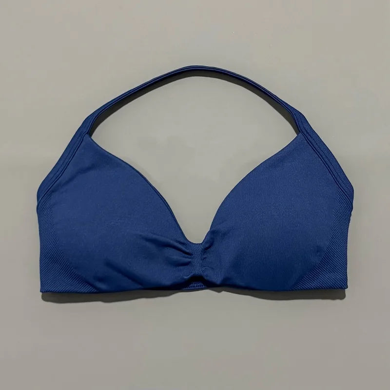 Women's Sports Strappy Yoga Bra — High Support Backless Halter Fitness Workout & Running Bra