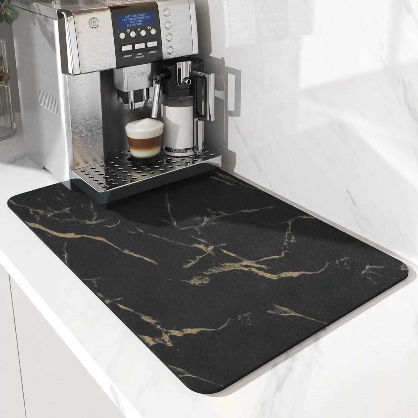 Anti-Slip Coffee Station Mat — Rubber-Backed Water-Absorbent Dish Drying & Drainage Pad for Kitchen Worktops