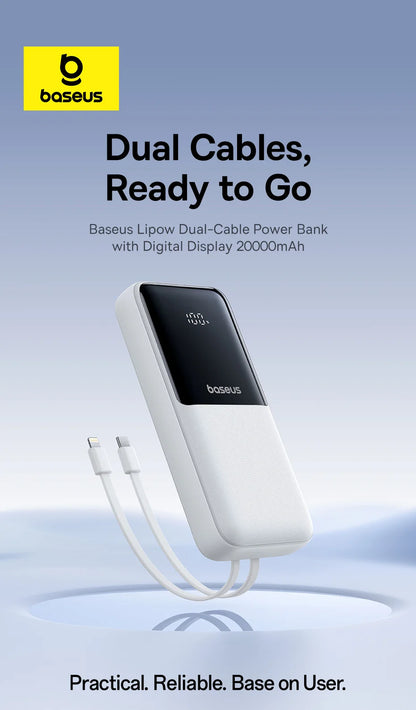 Baseus 20000mAh Power Bank — PD 22.5W Fast Charging External Battery for iPhone, Samsung, Xiaomi & iPad