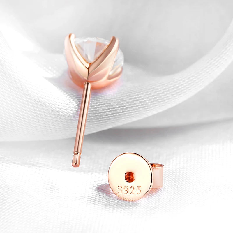Smyoue Rose Gold Moissanite Stud Earrings — 0.2-3CT Lab Diamond 925 Pure Silver Wedding Earrings for Women