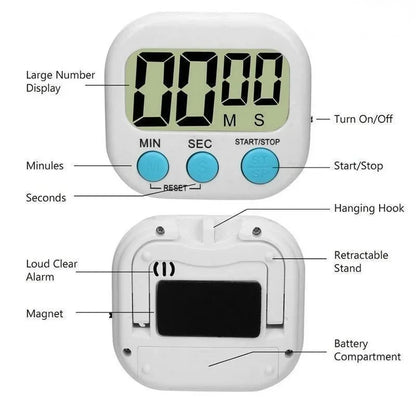 Magnetic LCD Digital Kitchen Timer — Countdown Cooking Timer & Alarm Clock for Home Kitchen