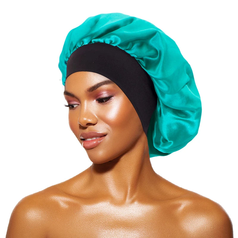 Women's Satin Sleep Bonnet — Wide-Brimmed Night Cap & Head Wrap with Elastic Band for Hair Care