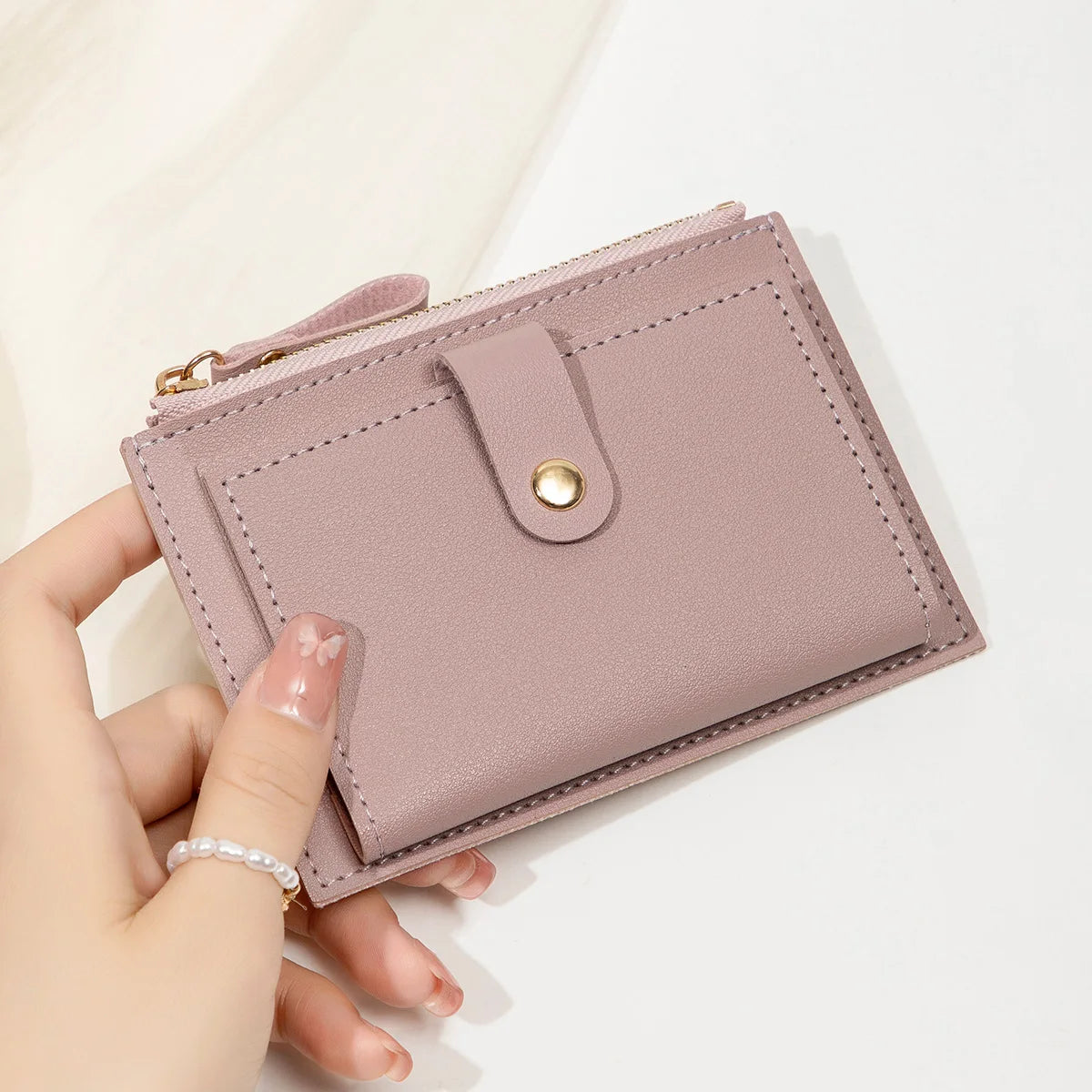 Women's Mini PU Leather Credit Card Holder Wallet — Ultra-Thin Minimalist Short Purse