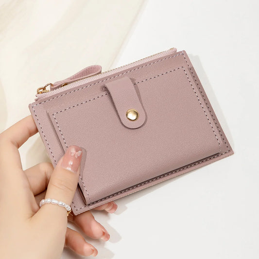 Women's Mini PU Leather Credit Card Holder Wallet — Ultra-Thin Minimalist Short Purse