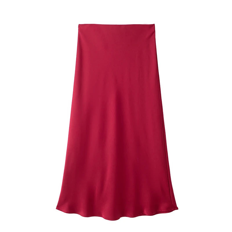 Willshela Black Satin Midi Skirt — Elegant & Versatile Women's Fashion