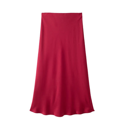 Willshela Black Satin Midi Skirt — Elegant & Versatile Women's Fashion