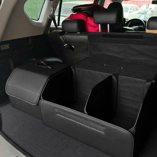 PU Leather Car Trunk Organizer — Collapsible Waterproof Storage Box for SUV, Camping & Road Trips