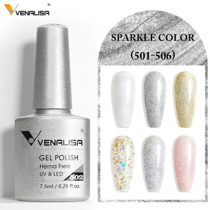 Venalisa HEMA-Free Glitter Gel Nail Polish — Full Coverage UV LED Soak-Off, Jelly Pink & Nude