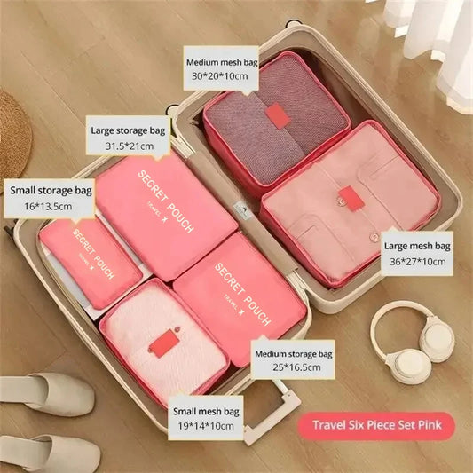 6-Piece Travel Storage Bag Set — Large Capacity Waterproof Luggage & Clothing Organizer with Zipper