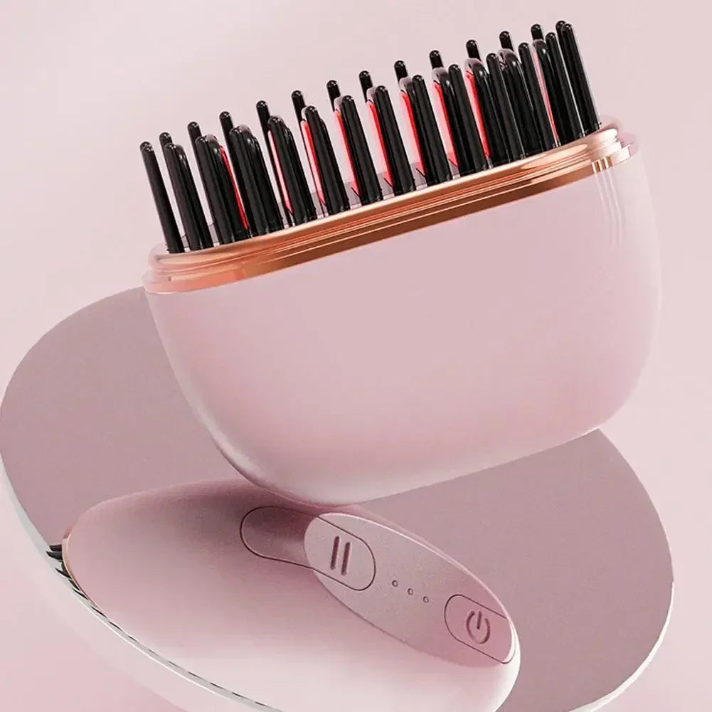 Mini Rechargeable Hair Straightener Brush — 3-Speed Temperature Control Anti-Scald Portable Travel Styling Tool