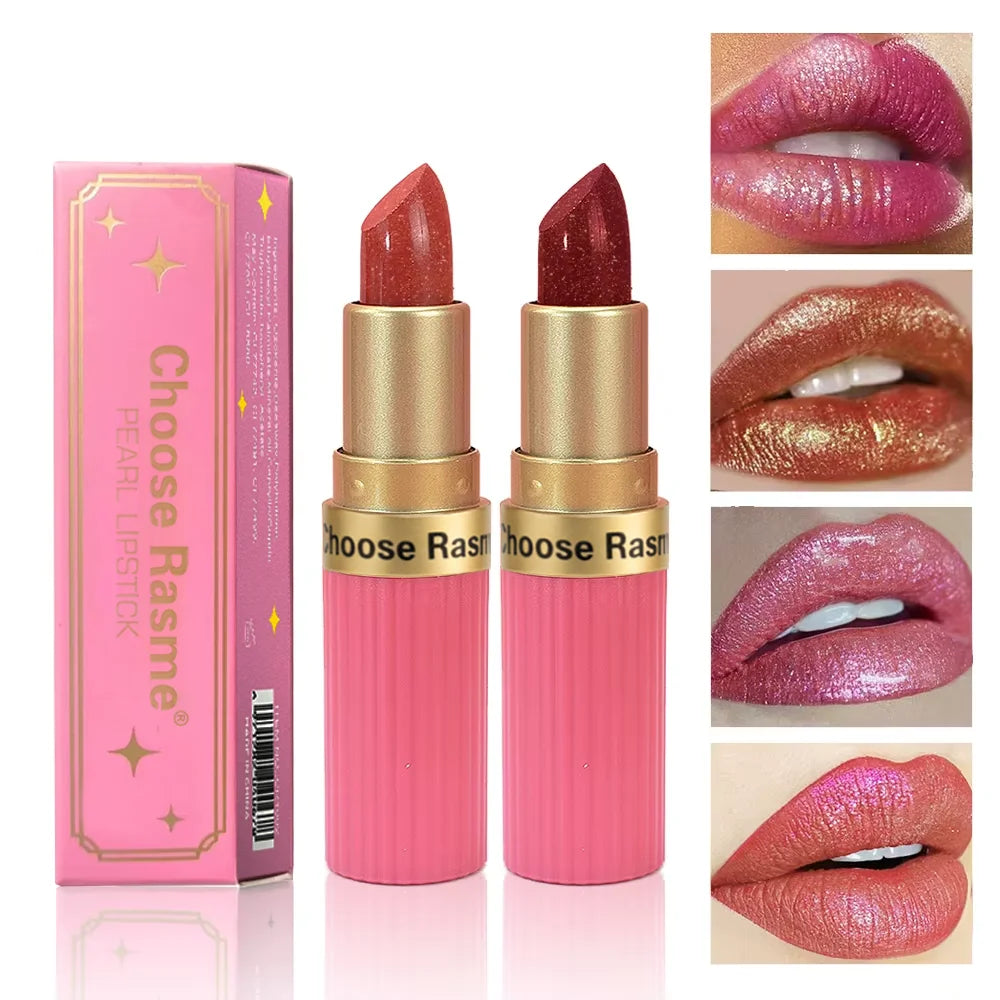6-Shade Pearlescent Glitter Lipstick – Pink & Nude Tones