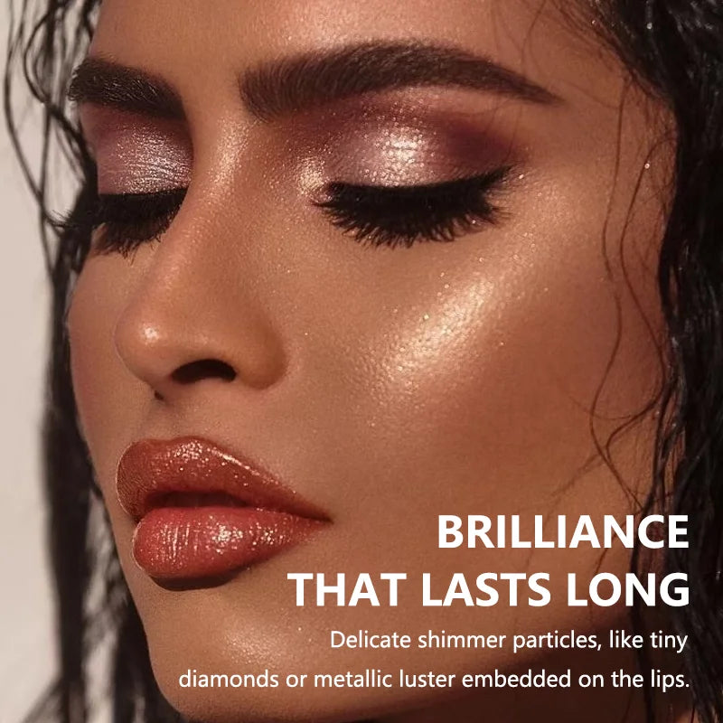 6-Shade Pearlescent Glitter Lipstick – Pink & Nude Tones