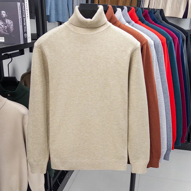 Men's Slim Fit Knitted Turtleneck Sweater — Anti-Pilling Long Sleeve Pullover