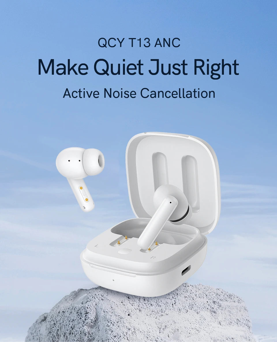 QCY T13 ANC Wireless Earbuds — Bluetooth 5.3, Active Noise Cancellation & 4-Mic ENC for Clear Calls