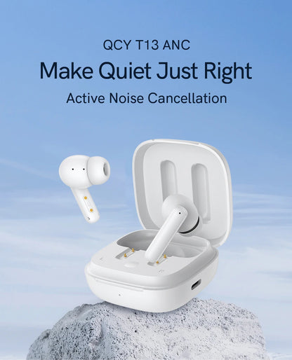 QCY T13 ANC Wireless Earbuds — Bluetooth 5.3, Active Noise Cancellation & 4-Mic ENC for Clear Calls