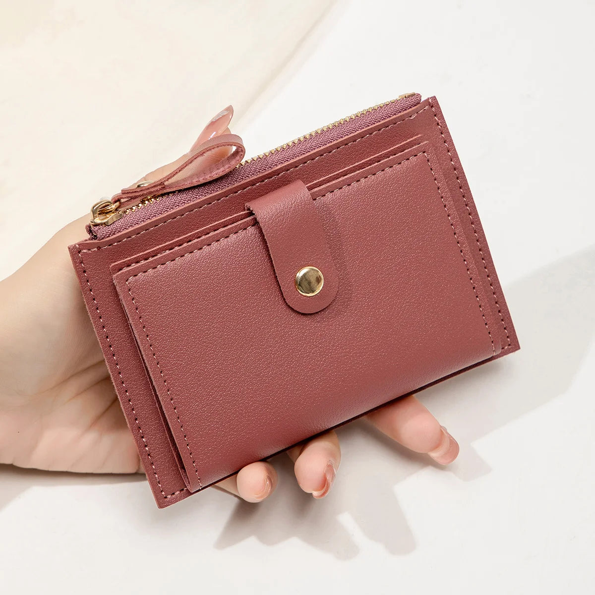 Women's Mini PU Leather Credit Card Holder Wallet — Ultra-Thin Minimalist Short Purse