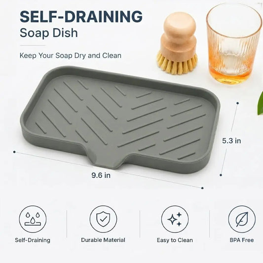 Silicone Sink Storage Tray — Drain Design Sponge & Soap Holder for Kitchen